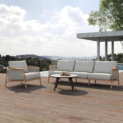 Acanva Modern All-Weather Aluminum Outdoor Patio Sofa with Thick Cushions, Olefin Fabric Sunroom Backyard Furniture, Couch Light Khaki