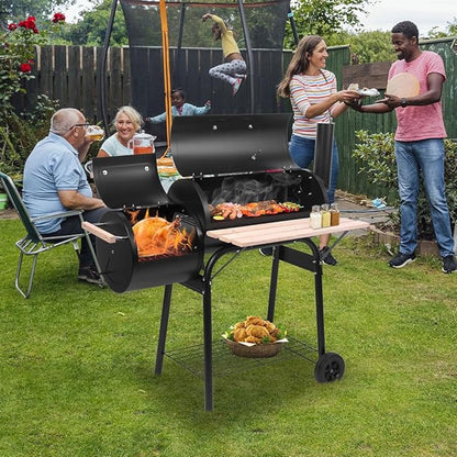 44" Charcoal Grills, Barrel Charcoal Furnace with Spacious Cooking Area and Smokers Combo Large Charcoal BBQ Grill,for Outdoor Patio Backyard Camping and Parties