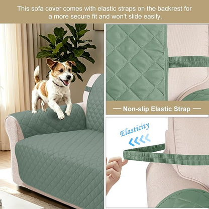 Reversible Oversized Sofa Covers,XL Sofa, Greyish Green/Taupe | Couch Cover Furniture Protector for Dogs Elastic Straps Water Repellent Furniture for 4 Cushion Couch