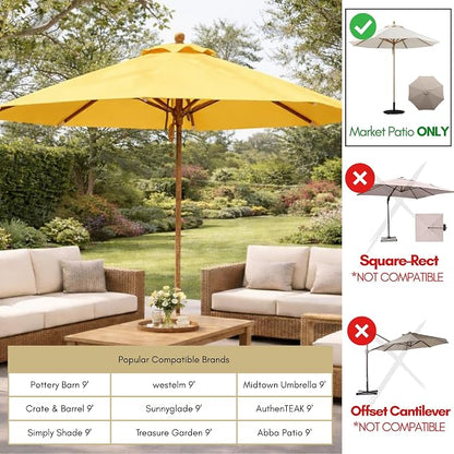 Formosa Covers 9ft 6 Ribs Market Patio Umbrella Replacement Canopy - Top Canvas - Olefin UV Protective and Water Resistant Umbrella Fabric - Premium Quality Replacement Canopy Cover ONLY (Yellow)