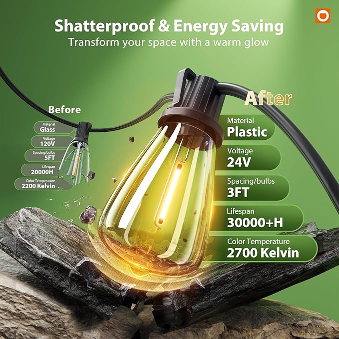 addlon 198FT Extra Long Solar Powered String Lights Outdoor Waterproof, Shatterproof 60+4 LED Bulbs, Patio Hanging Lights with Remote, Dimmable Timer for Large Backyard Garden Wedding Party Camping