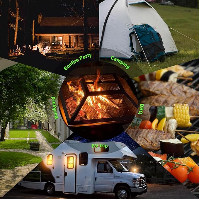 19.8inch Portable Small Fire Pit with a Removable Ash Pan, Fire Poker, Mesh Lid, 2 in 1 Square Outdoor Fireplace for BBQ, Outside Heating, Bonfire Party, Camping, Backyard, Patio, RV Trip