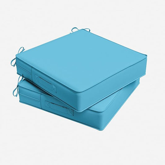 Outdoor Chair Cushion 19 x 19 x 4 Inches Patio Furniture Outdoor Waterproof Seat Cushion, Patio Chair Cushion with Handles and Ties, Square Dining Chair Cushion Set of 2, Lake Blue