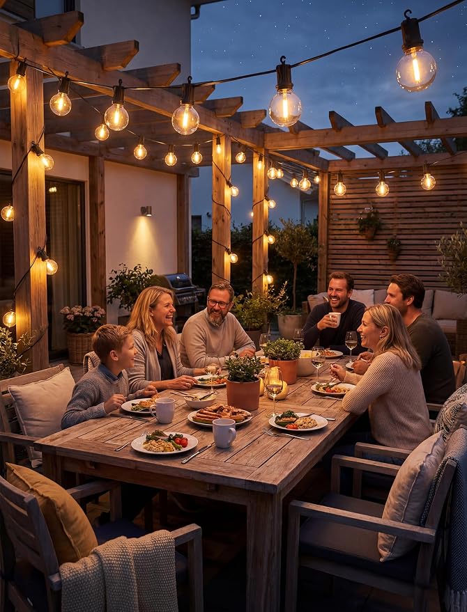 LED Outdoor String Lights, 25FT G40 IP65 Waterproof Patio Lights | 12+1 Shatterproof Bulbs, UL Certified, Plug-In, Connectable, Hanging Light for Backyard Porch Home Decor, Warm White