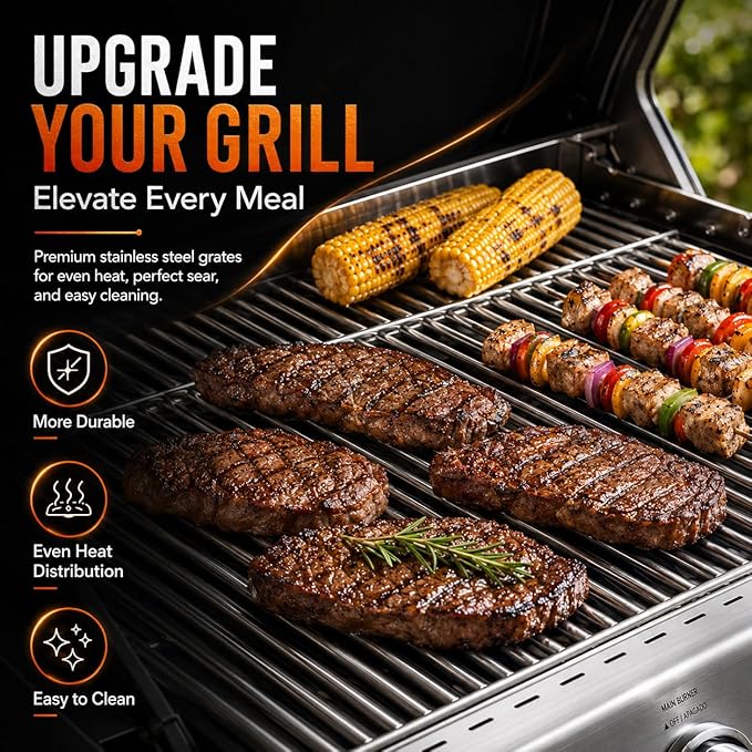17 Inch Grill Grates for Nexgrill Replacement Parts 4 Burner 720-0830H 720-0830X 720-0888S 720-0783W,2 Pack 201 Stainless Steel Cooking Grates for Homedepot Nexgrill 5 Burner 720-0888N Gas Grill