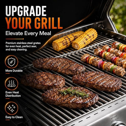 17 Inch Grill Grates for Nexgrill Replacement Parts 4 Burner 720-0830H 720-0830X 720-0888S 720-0783W,2 Pack 201 Stainless Steel Cooking Grates for Homedepot Nexgrill 5 Burner 720-0888N Gas Grill