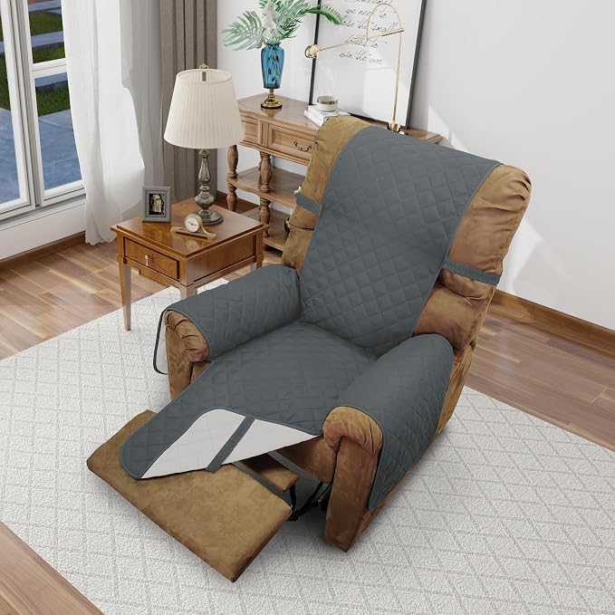 Reversible Chair Covers for Recliner Oversized, Dark Blue | Recliner Oversized Covers for Living Room with Elastic Straps, Water Repellent, Chair Protectors Covers for Dogs