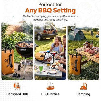 21in Insulated BBQ Meat Resting Bag with Silicone Oven Mitts – 5-Layer Reusable Meat Swaddle, Blanket for Smoker, Beef, Pork, Turkey, Meat Cooler and Resting Bag – Brown