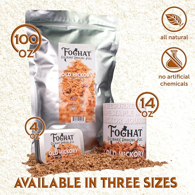 Foghat Cocktail Smoker Wood Chips - 100oz Old Hickory Shavings for Smoker, Whiskey & Drink Infuser Kit - All Natural, Culinary Wood Smoking Chips for Hand Held Cocktail Smoke Guns & Drink Smokers