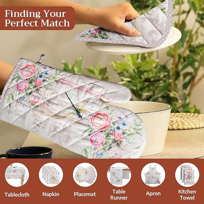 Maison d' Hermine Oven Gloves 100% Cotton Easter Oven Mitt Heat Resistant BBQ Cooking Gloves with Loop for Grilling, Microwave, Barbeque, Champ De Mars Spring/Summer (Oven Mitt (7.5''''x13''''))