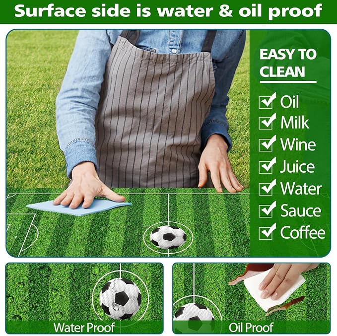 Picnic Table Cover with Bench Covers Elastic Edges, Green Soccer Theme Table Cover, Waterproof Windproof Fitted, for Outdoor Sports Parties Kids Gatherings Patio Garden, Drawstring Bag, 60 Inch 3PCS