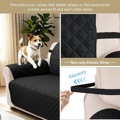 Reversible Chair Covers for Recliner Oversized, Black/Black | Recliner Oversized Covers for Living Room with Elastic Straps, Water Repellent, Chair Protectors Covers for Dogs