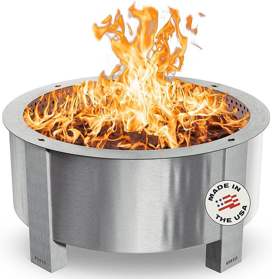 Breeo Smokeless Fire Pit (X Series 30, Stainless Steel) | 34.5 inch Smokeless Firepit for Outside | 94 Pounds | Ideal for Families Compatible with Wide Range of Breeo Accessories