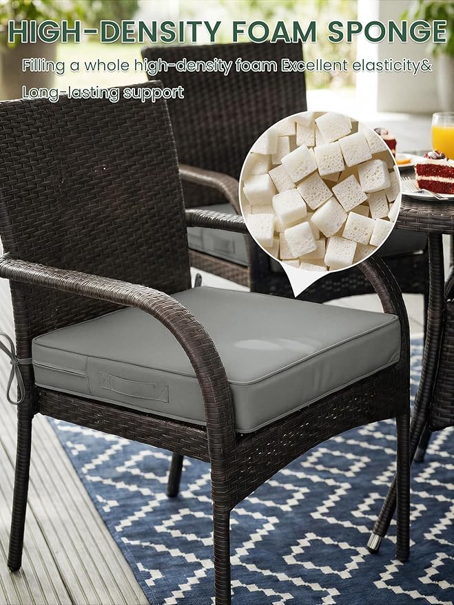 Outdoor Chair Cushion 24 x 24 x 5 Inches Patio Furniture Outdoor Waterproof Seat Cushion, Patio Chair Cushion with Handles and Ties, Square Dining Chair Cushion Set of 4, Light Grey