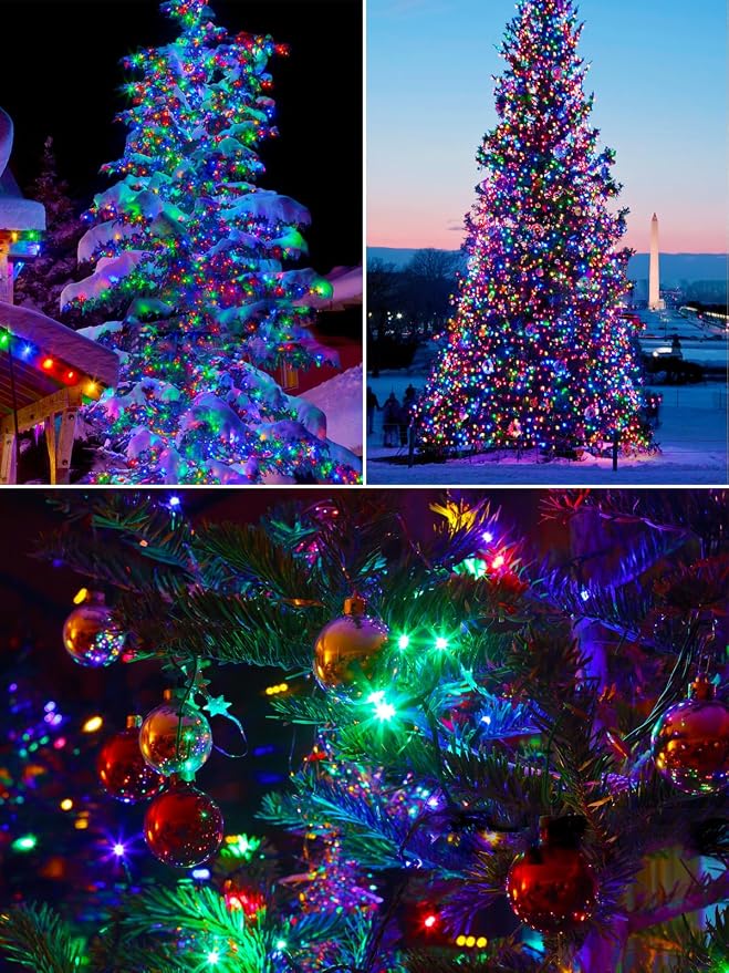 Solar Christmas Lights Outdoor 6 Pack 600 LED Solar String Light Multicolor | 8 Lighting Modes, Memory Function, Auto On/Off, 198FT Waterproof Twinkle Lights for Outside Porch Fence Balcony Decorations