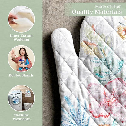 Maison d'Hermine Oven Gloves 100% Cotton Oven Mitt 7" x 13" with Loop Heat Resistant BBQ Cooking Gloves Baking Grilling Kitchen Hotel Home Farmhouse Spring Summer (Pack of 1, Paradise Island)