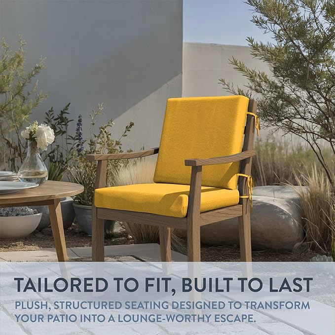 California Umbrella Outdoor Dining Chair, Patio Seat Cushion, 20 x 40 Inch, Premium Outdoor Memory Foam, Fade Resistant Sunbrella Fabric, Fabric Ties,Sunflower Yellow