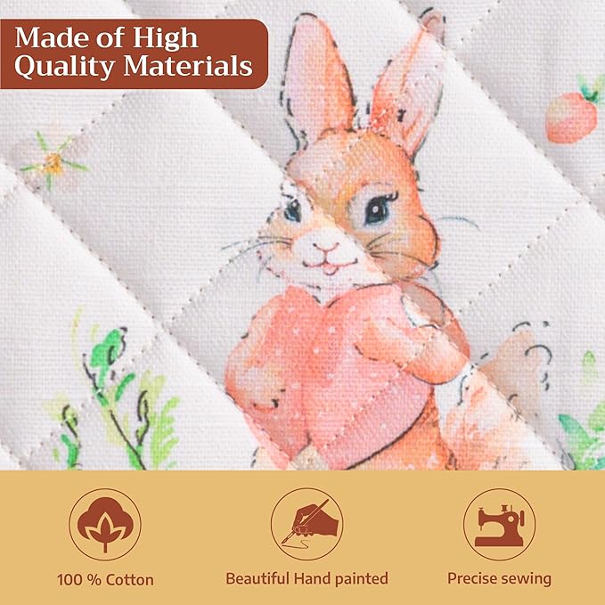 Maison d' Hermine Pot Holders 100% Cotton Heat Resistant Potholders 8" x 8" Hot Pads with Loop BBQ Cooking Baking Hotel Farmhouse Kitchen Handling Hot Pans Spring Summer (Pack of 2, Bunny Party)