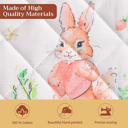 Maison d' Hermine Pot Holders 100% Cotton Heat Resistant Potholders 8" x 8" Hot Pads with Loop BBQ Cooking Baking Hotel Farmhouse Kitchen Handling Hot Pans Spring Summer (Pack of 1, Bunny Party)