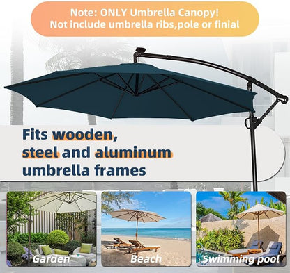 10ft Patio Umbrella Replacement Canopy for 8 ribs, Fits Hanging Offset Cantilever Market Outdoor Patio Shades，Canopy Only