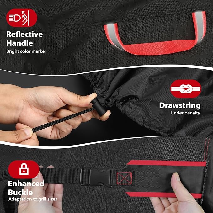 TOPCROWN Grill Cover for Outdoor Grill, BBQ Gas Grill Waterproof Anti-UV Oxford Fabric Windproof Design with Adjustable Straps, Fits Weber/Char-Broil/Nexgrill and More (420D Black+Red, 45" - 48")