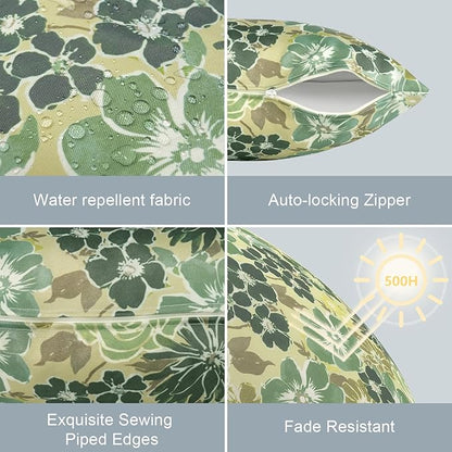 LVTXIII Outdoor Lumbar Pillow Covers, Patio Decorative Lumbar Pillow Cases ONLY, Fluffy Fade-Resistant Lumbar Cushion Cases for Home Balcony and Garden, 12x20 Inch, Pack of 2, Green Rose