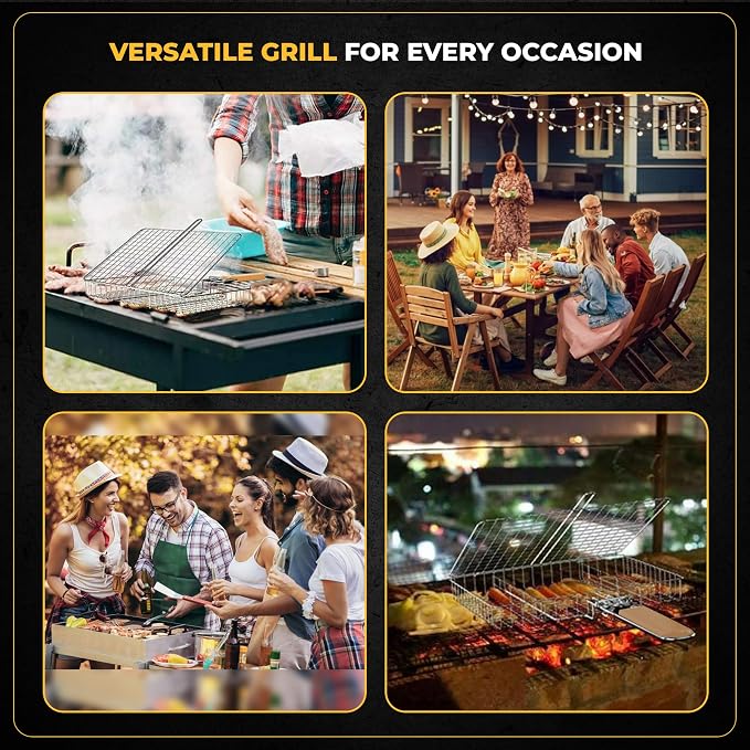 UPGRILLZ Fish Grill Baskets for Outdoor Grill Vegetables, Fish Grilling rack for Grill, BBQ Grilling Basket, Stainless steel Grill Basket for Veggies, shrimp