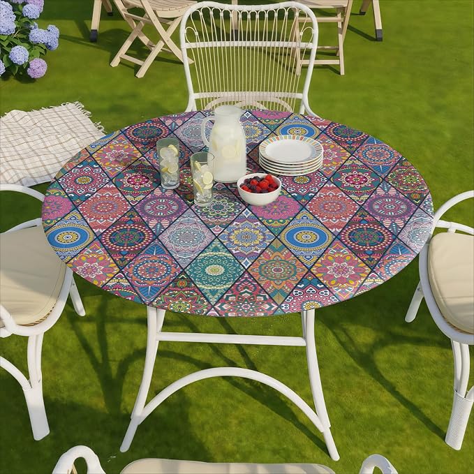 opstellen Fitted Round Tablecloth for 36-44" Tables Manteles Para Mesas Redondas Home Improvement Must Haves Summer Travel Camping RV Trailer Roadtrip Necessities Party Decorations for Adults Toddlers