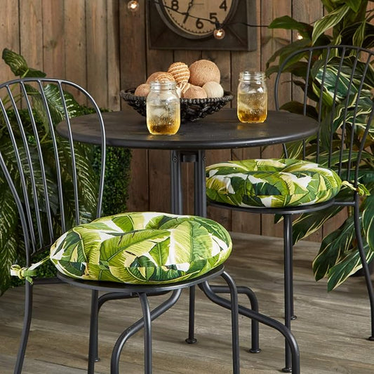 Greendale Home Fashions Tropical White Outdoor 15-inch Bistro Seat Cushion, Set of 2