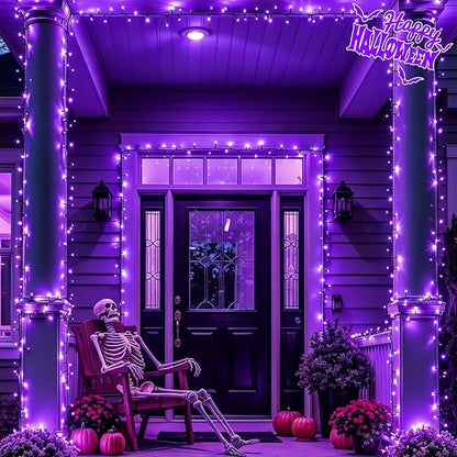 YEGUO 2 Pack Purple Solar Halloween Lights, Each 33ft 100 LED Solar String Lights Outdoor Waterproof, 8 Modes Solar Christmas Lights Outdoor for Bedroom Patio Garden Halloween Party Decor