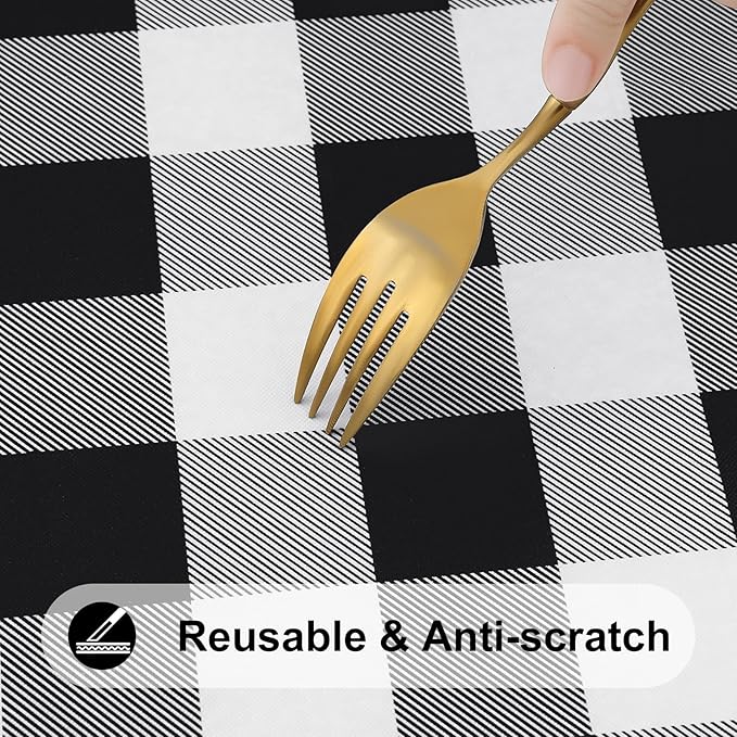 Smiry Rectangle Picnic Table Cloth, Elastic Waterproof Fitted Vinyl Tablecloths, Flannel Backed Buffalo Plaid Table Covers for Dining, Camping, Outdoor (Black and White, 24" x 48")