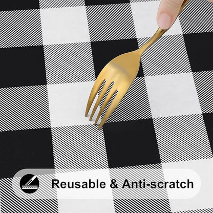 Smiry Rectangle Picnic Table Cloth, Elastic Waterproof Fitted Vinyl Tablecloths, Flannel Backed Buffalo Plaid Table Covers for Dining, Camping, Outdoor (Black and White, 24" x 48")