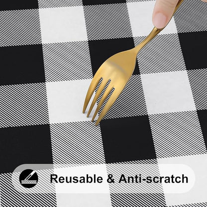 Smiry Rectangle Picnic Table Cloth, Elastic Waterproof Fitted Vinyl Tablecloths, Flannel Backed Buffalo Plaid Table Covers for Dining, Camping, Outdoor (Black and White, 36" x 72")