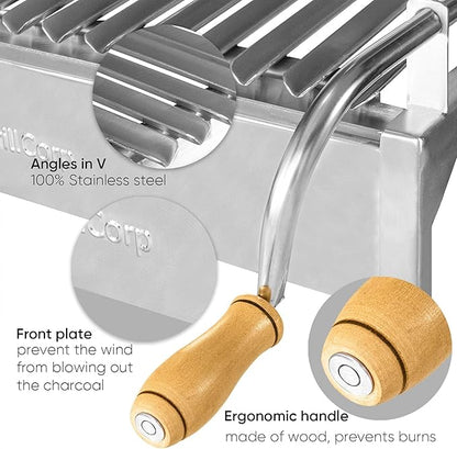 Junior Argentine Grill – Portable & Built-in 100% Stainless Steel BBQ with Lifting System & Drip Pan – Fits Junior Grillcorp Roasting Box – Outdoor Cooking & Camping Accessory