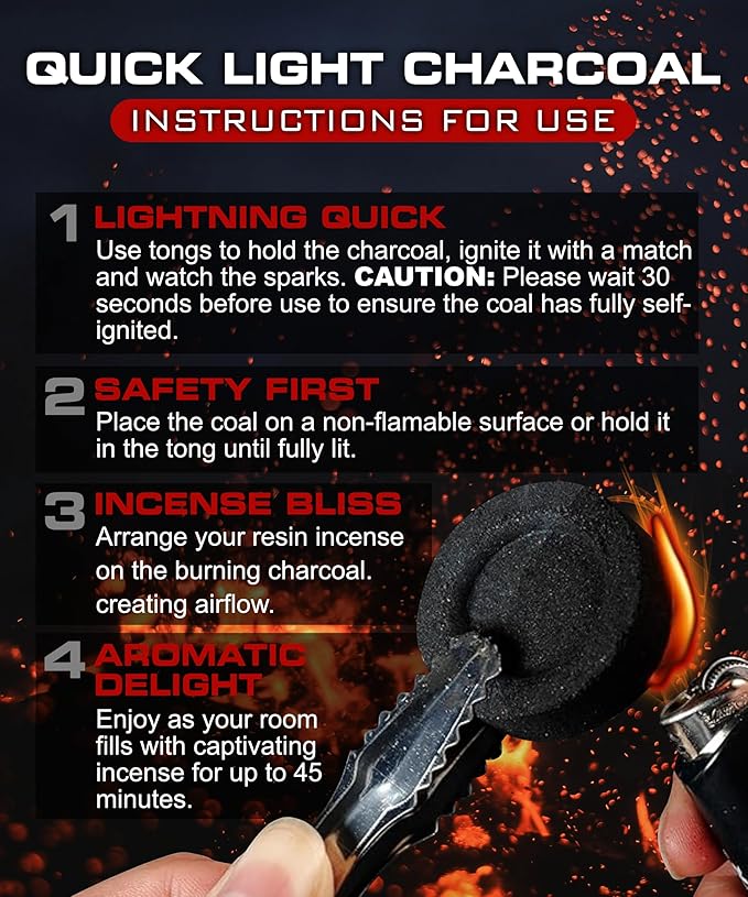 Hookah Coals Charcoal Tablets for Incense – Quick Light Coal Tablets – 33 mm Coal Rolls – Pack of 10 Coal Briquettes – Slow Burn - Instant Lighting Hookah Charcoal