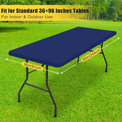 Smiry Rectangle Tablecloth, Elastic Fitted Flannel Backed Vinyl Tablecloths for 8ft Folding Tables, Waterproof Wipeable Table Covers for Indoor, Outdoor, Picnic and Camping (Navy, 36"x96")