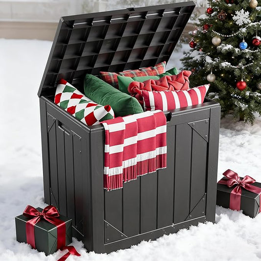 30 Gallon Outdoor Storage Box, Lockable Resin Deck Box for Patio Cushions, Throw Pillows, Garden Tools, Weatherproof Outdoor Storage Bench for Yard, Porch, or Balcony