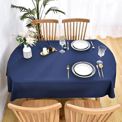 Wolkemer Large Oval Tablecloth 60 x 120 Inch Washable Fabric Table Cloth Solid Navy Blue Table Cover for Dining Wedding Party Banquet Tabletop Decoration