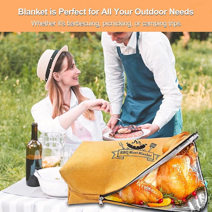 Grilljoy 4PCS Griddle Accessories Set - BBQ Blanket for Resting Meat, Meat Resting Blanket with Stainless Steel Griddle Spatula & Silicone Oil Paper, Essential Smoker Accessories for BBQ Lovers