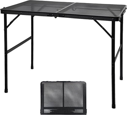 GREGIN Camping Table with Mesh Desktop, Lightweight & Portable Folding Grill Table, Height Adjustable Metal Outdoor Table for Camp, Cooking, BBQ, RV, Picnic-3 FT Black