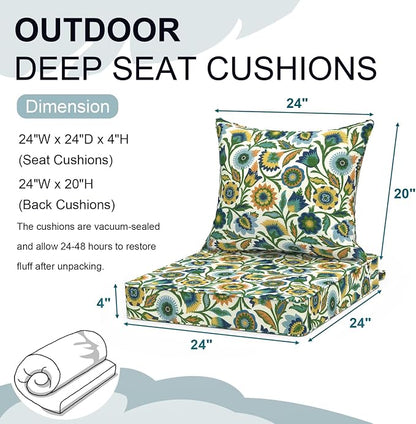 DYTXIII Outdoor Deep Seat Cushion Set, Water Repellent 24"x24" Patio Thick Cushions Replacement with Seat & Back Pillow for Patio Sofa, Wicker Chair, Couch - Fiesta Floral