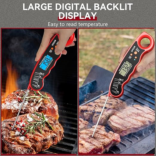 QPEUIM Meat Thermometer Digital Instant Read Thermometer Waterproof Food Thermometer with Backlight & Calibration for Grill and Cooking Turkey BBQ