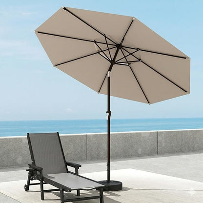 Patio Umbrella, 2 Tier Outdoor Table Umbrella, Large Vented Market Umbrellas with Push Button Tilt and Crank, 8 Sturdy Ribs for Backyard, Deck, Pool, UPF50+ UV Protection