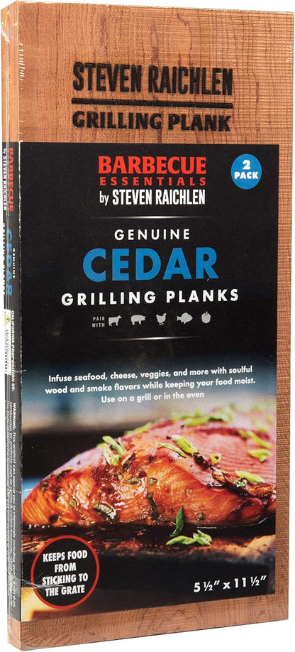 Camerons Steven Raichlen Cedar Grilling Planks - 2 Pack (5.5"x11.5") - Premium Natural Wood - Easily Infuse Smoky Flavor into BBQ Salmon, Fish, Meat, Veggies & More- Sourced in USA- Grilling Gift Idea