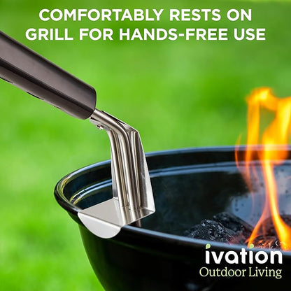 Ivation Premium 500W Electric Charcoal Starter (Small) – Quickly Ignite BBQ Grills Without Lighter Fluid or Matches – Double-Ring Design with Longer, Angled Handle Safely Heats in Just 6 Minutes