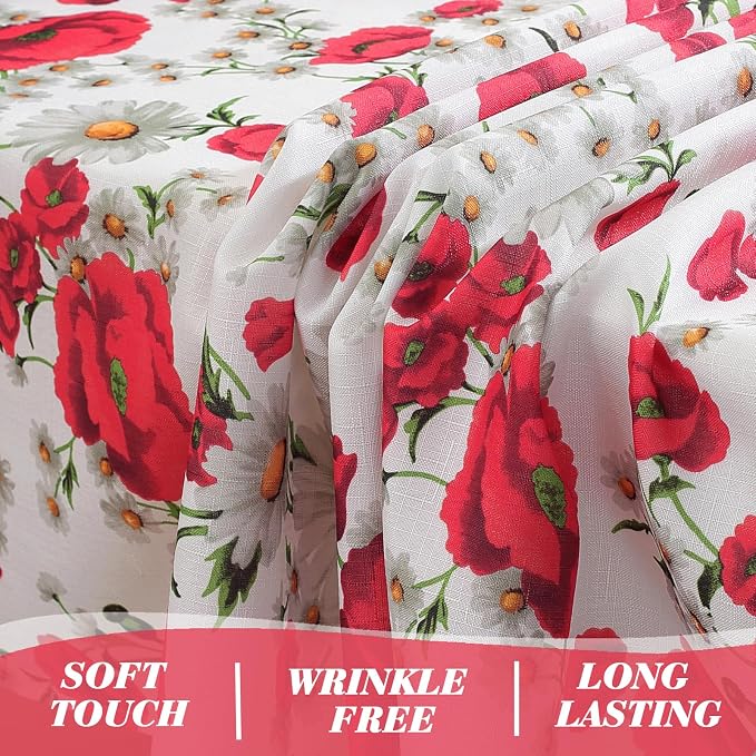 SASTYBALE Spring Summer Tablecloth, 52 x 70 Inches, Rectangle, Red Floral | Reusable, Wrinkle Resistant, Washable ,Texture Fabric Polyester, Indoor & Outdoor, Picnic, Patio, Fits 4-6 Seats