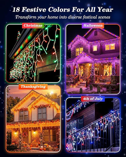 LitHome 38FT Color Changing Icicle Lights for Outside, 35 Colors Christmas Icicle Lights Outdoor with Remote Plug in, Red White and Blue Light Icicle Connectable for Holiday Roof Home Indoor Decor