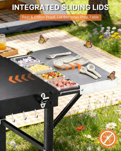Outdoor Pizza Oven Table, Portable Pizza Oven Cart with Topping Station, Heavy Duty Grill Cart Table with Pizza Prep Station with Storage, Fit Ninja Cuisinart Gozney and Blackstone Griddle