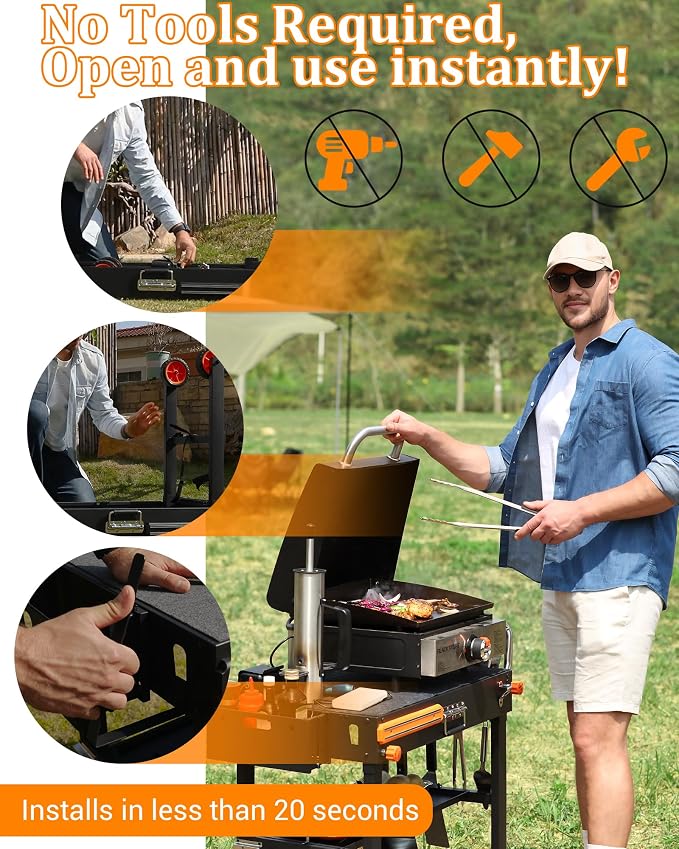 Grill Table and Grill Cover Fit Blackstone Griddle 22” or 17” and stand | Grill Cover for Blackstone 22 inch Griddle and Stand,Barbeque Griddle Cover Waterproof,BBQ Cover with Windproof Straps