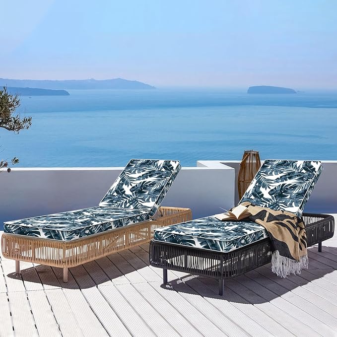 LVTXIII Outdoor Chaise Lounge Cushion 72x21x3 Inch, Water-Repellent Patio Seat Cushion with Ties & Hidden Zipper, Thick Foam Pad for Lawn Chair, Poolside, Patio Furniture, Palm Blue